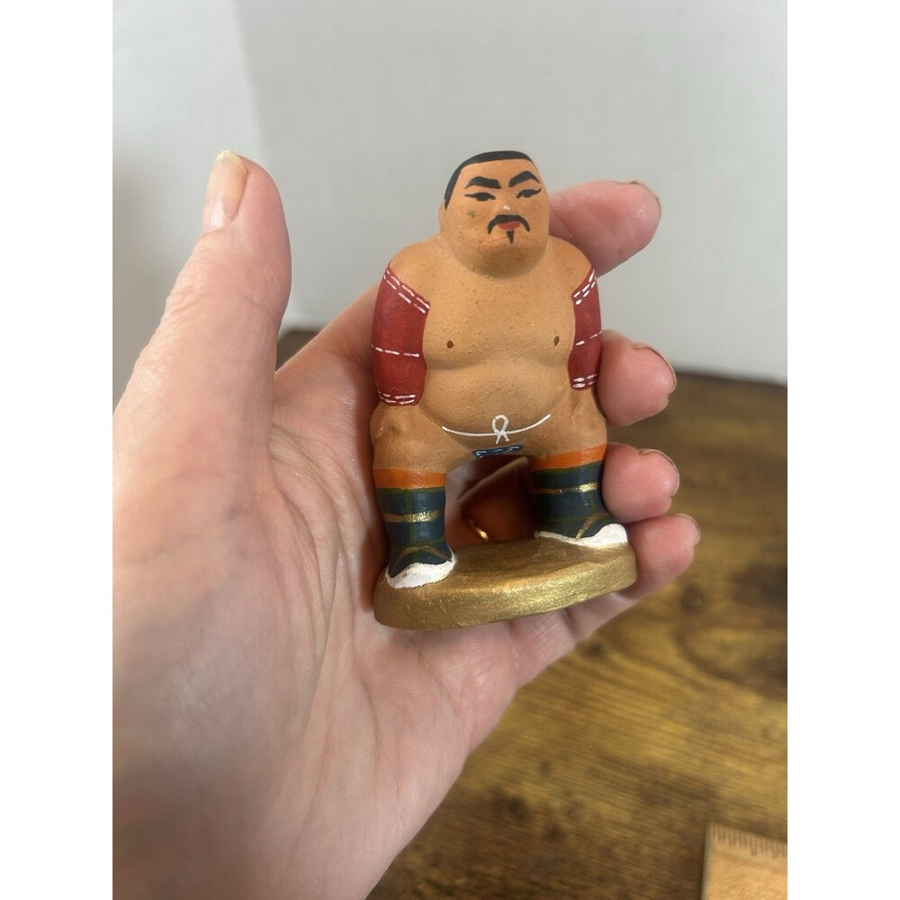 Vintage Hand Painted Sumo Wrestler Figurine Folk Art Miniature Statue Decor - Picture 2 of 11